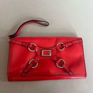 Retro red Guess wristlet with silver hardware